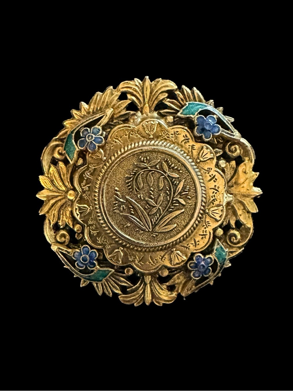 Gold Floral Wall Medallion with Blue and Green Accents